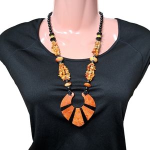 Handmade Tribal Ethnic‎ Orange & Black Necklace 14 Inches